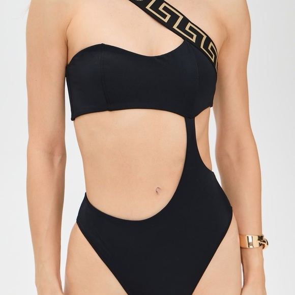 Black One-Shoulder Cutout Swimsuit - Picture 1 of 5